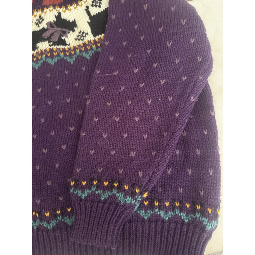 Vintage 90s Northern Isles Womens L Purple Scottie Dog Apple Fair Isle Sweater - Picture 8 of 16